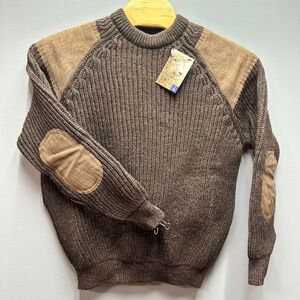 Niffi British Isles Walking Sweater Mens XL Brown Pure New Wool Suede Patches UK